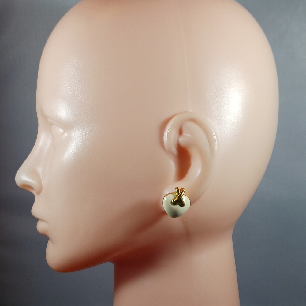 Vintage Gold Tone Cream Enamel Pierced Women's Earrings